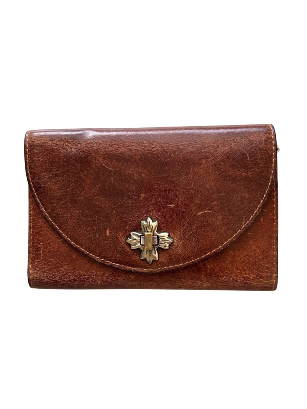 Vintage Patricia Nash Women's Brown Leather Wallet With Floral Metal Clasp